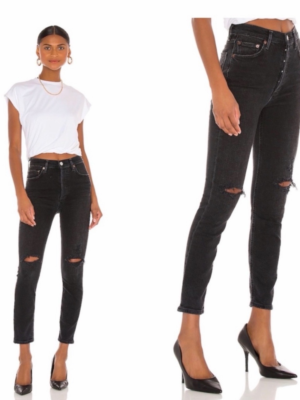 AGOLDE Jeans Nico High Rise Distressed Slim Leg Jeans Black Sz. 30